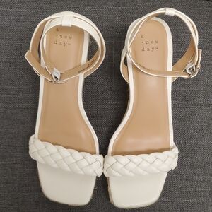 A New Day Wedge White Braided Strap Sandals